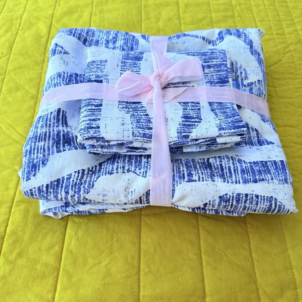 Twin XL Duvet Cover Set 3pc Blue Batik Boho Abstract Microfiber Soft New NWOT
